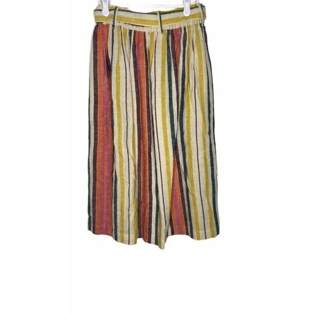 BP Womens A Line‎ Skirt Beige Yellow Stripe Midi Po